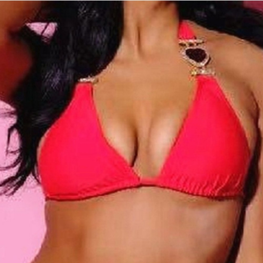 Callie Lives Red and Gold Bikini Triangle Top - Picture 2 of 4